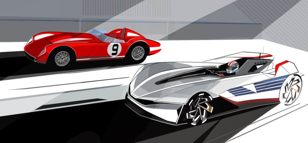 mondial de l'auto 2024, Concept Škoda Vision Gran Turismo L'incursion dans l'e-racing permet a Skoda de prolonger son histoire de sport et d'innovation, 1100 OHC gaming simulation automobile 
