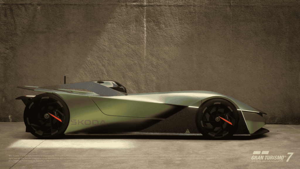mondial de l'auto 2024, Concept car gaming simulation automobile Škoda Vision Gran Turismo de profil