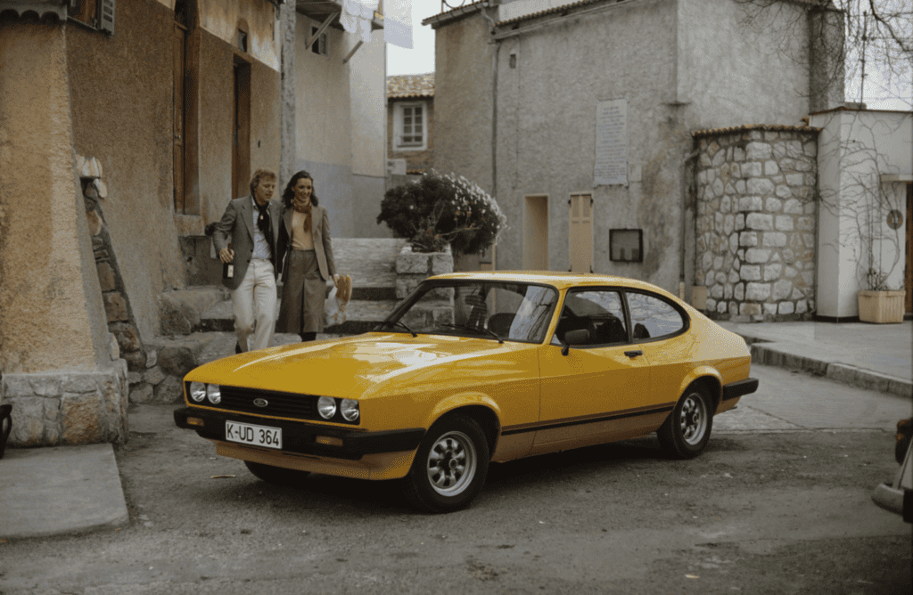 1969 Ford Capri, vue de face, statique, jaune, mondiale de l'auto 2024