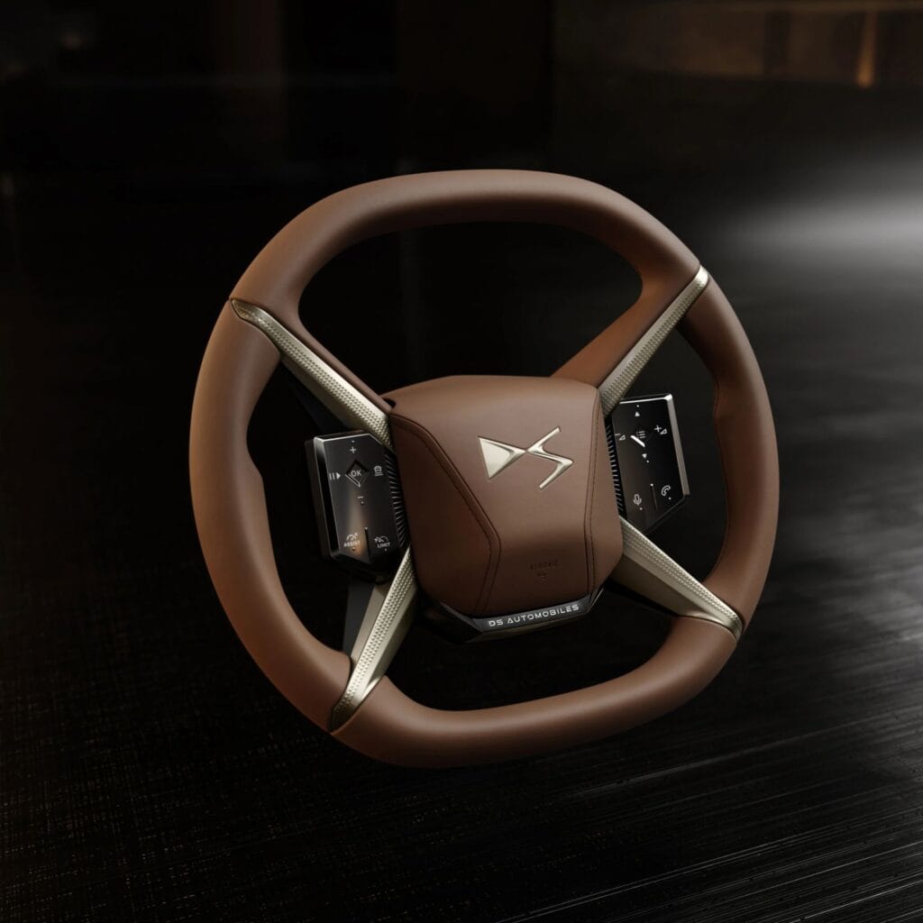 vue design du volant DS N°8 - stellantis - zoom volant - plan statique - mondial de l'auto 2026