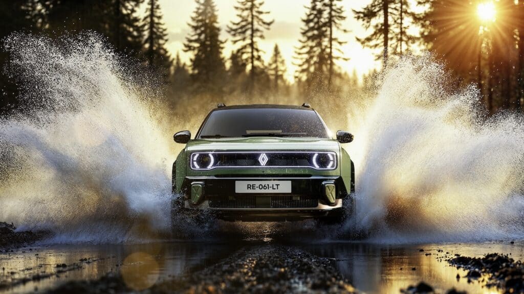 photo de la renault 4 4x4 savane concept - nouveauté 2025 - photo de la voiture vue de face sur route - mondial de l'auto 2026