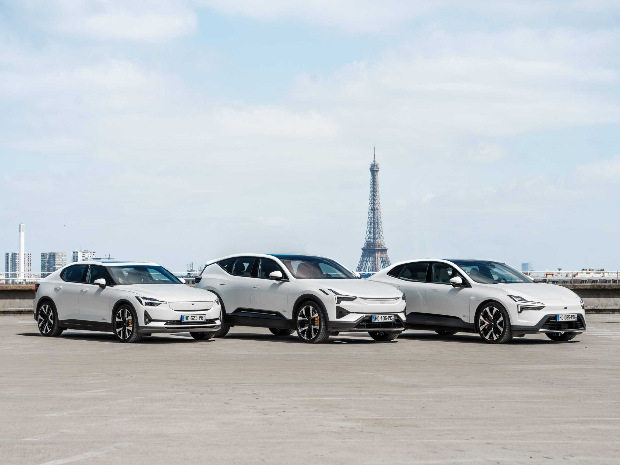 photo des trois voitures polestar, marque suedoise qui arrive en France, photo des voitures cote a cote, mondial de l'auto 2026